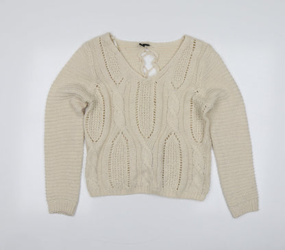 Izabel Womens Beige Round Neck  Acrylic Pullover Jumper Size 10