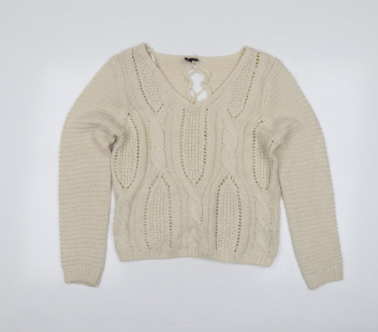 Izabel Womens Beige Round Neck  Acrylic Pullover Jumper Size 10