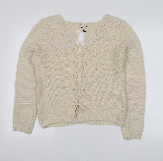 Izabel Womens Beige Round Neck  Acrylic Pullover Jumper Size 10