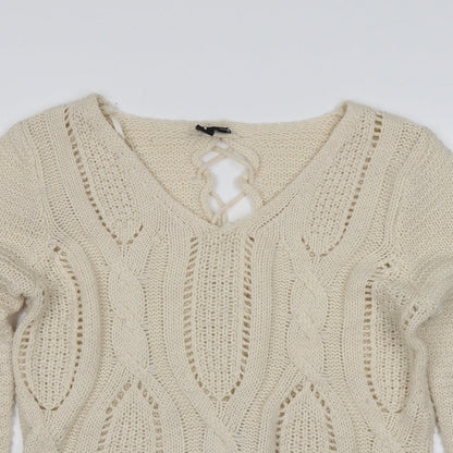 Izabel Womens Beige Round Neck  Acrylic Pullover Jumper Size 10