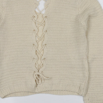 Izabel Womens Beige Round Neck  Acrylic Pullover Jumper Size 10