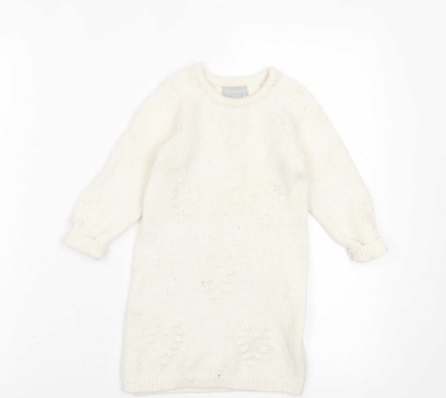 Primark Girls White  Acrylic Jumper Dress  Size 24 Months  Crew Neck Pullover