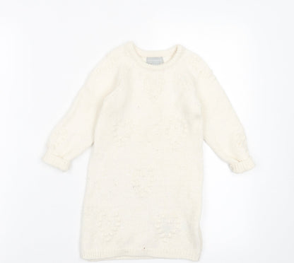 Primark Girls White  Acrylic Jumper Dress  Size 24 Months  Crew Neck Pullover