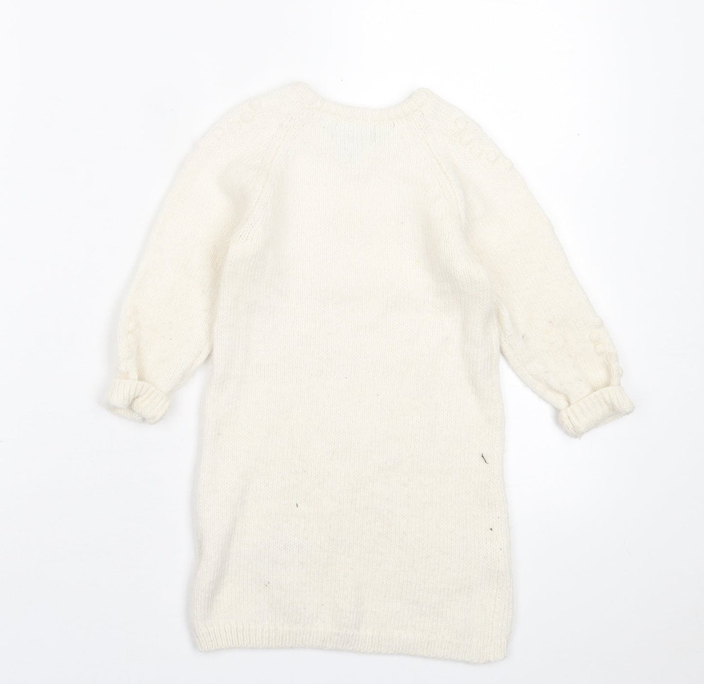Primark Girls White  Acrylic Jumper Dress  Size 24 Months  Crew Neck Pullover