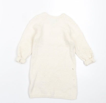 Primark Girls White  Acrylic Jumper Dress  Size 24 Months  Crew Neck Pullover