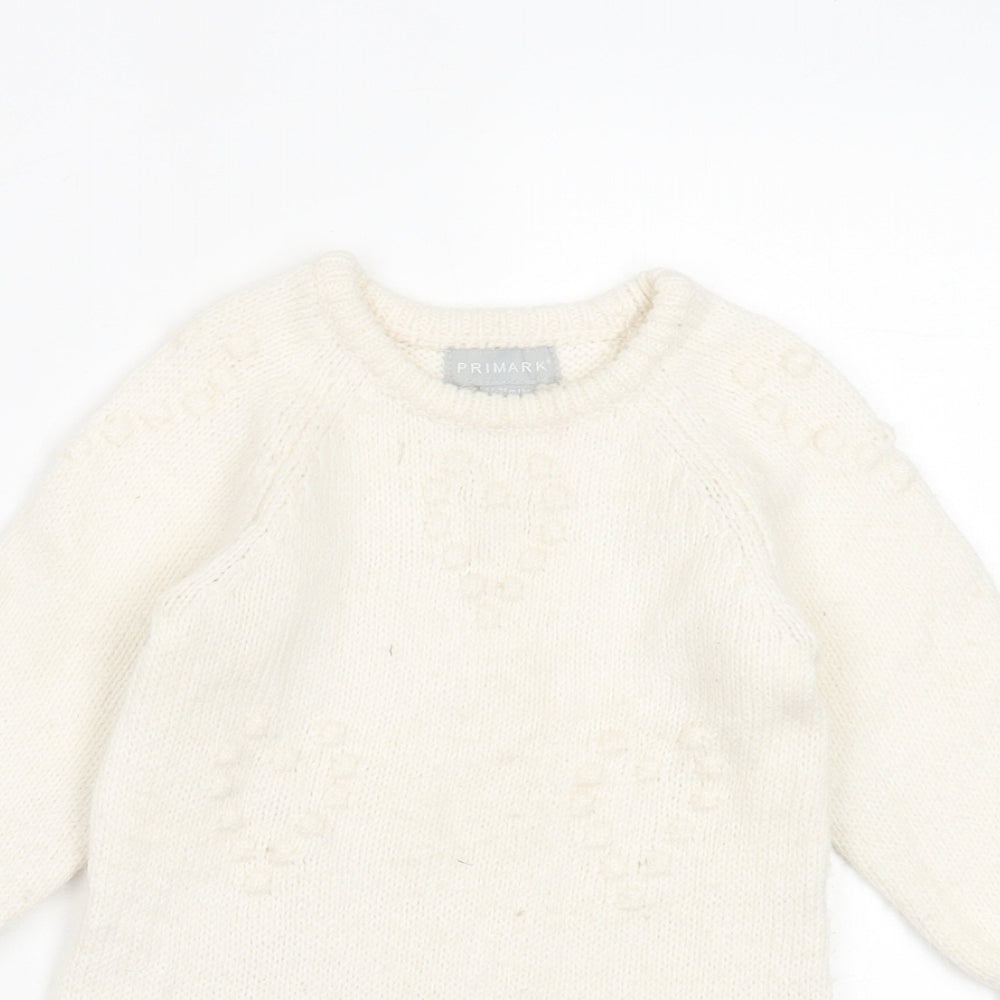 Primark Girls White  Acrylic Jumper Dress  Size 24 Months  Crew Neck Pullover