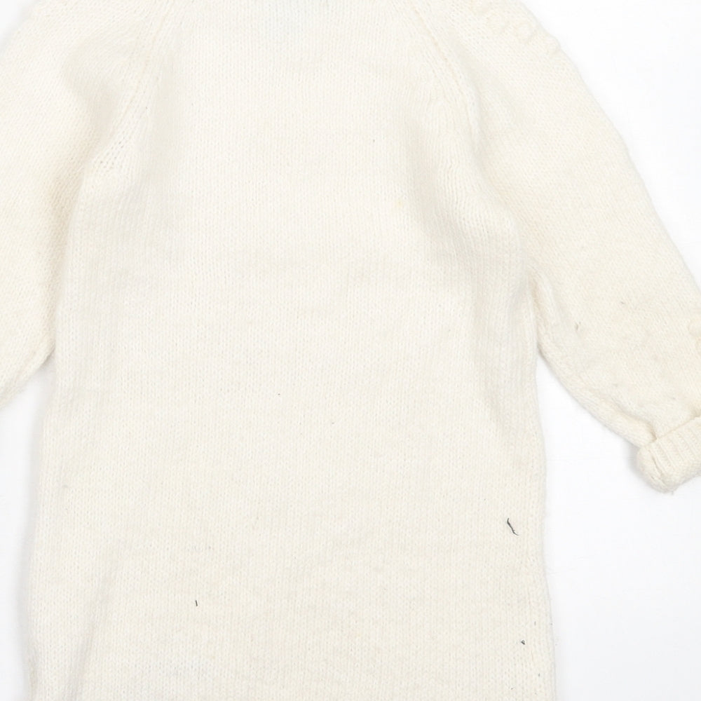 Primark Girls White  Acrylic Jumper Dress  Size 24 Months  Crew Neck Pullover
