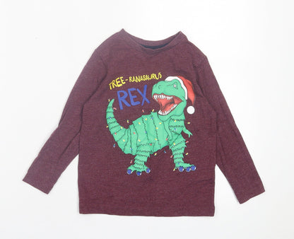 Dunnes Stores Boys Purple  Cotton Basic Casual Size 3 Years Crew Neck Pullover - Dinosaur Christmas