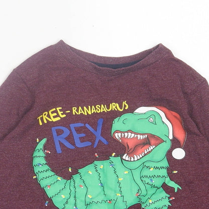 Dunnes Stores Boys Purple  Cotton Basic Casual Size 3 Years Crew Neck Pullover - Dinosaur Christmas