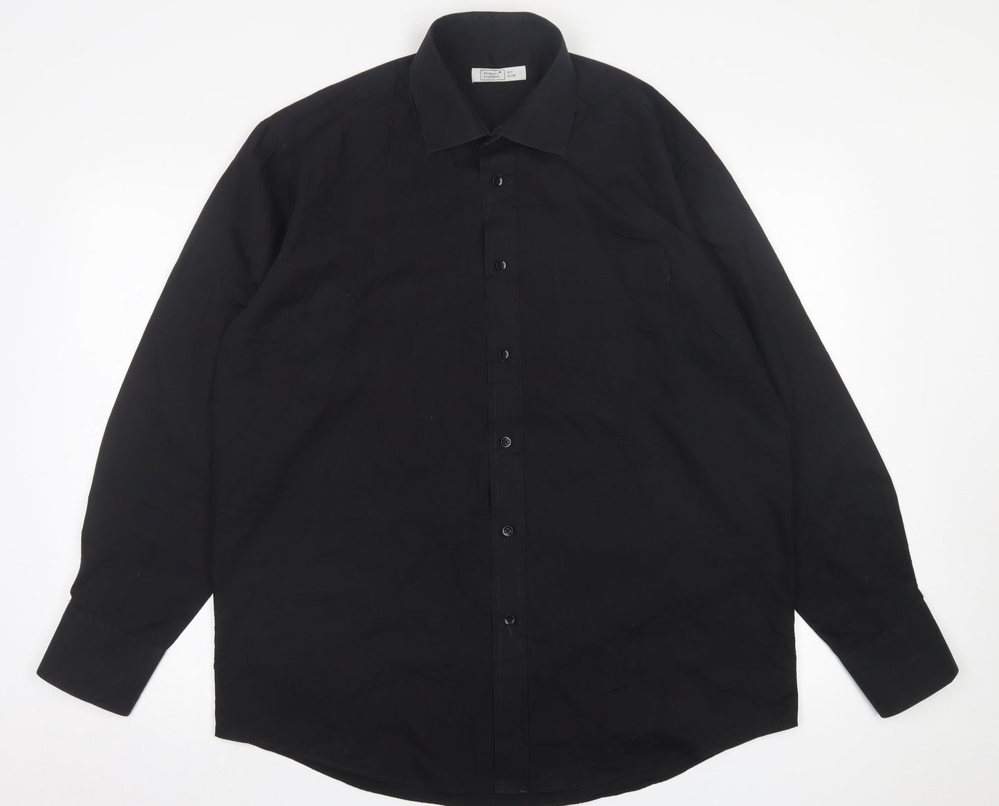 Primark Mens Black  Cotton  Button-Up Size 16.5 Collared Button