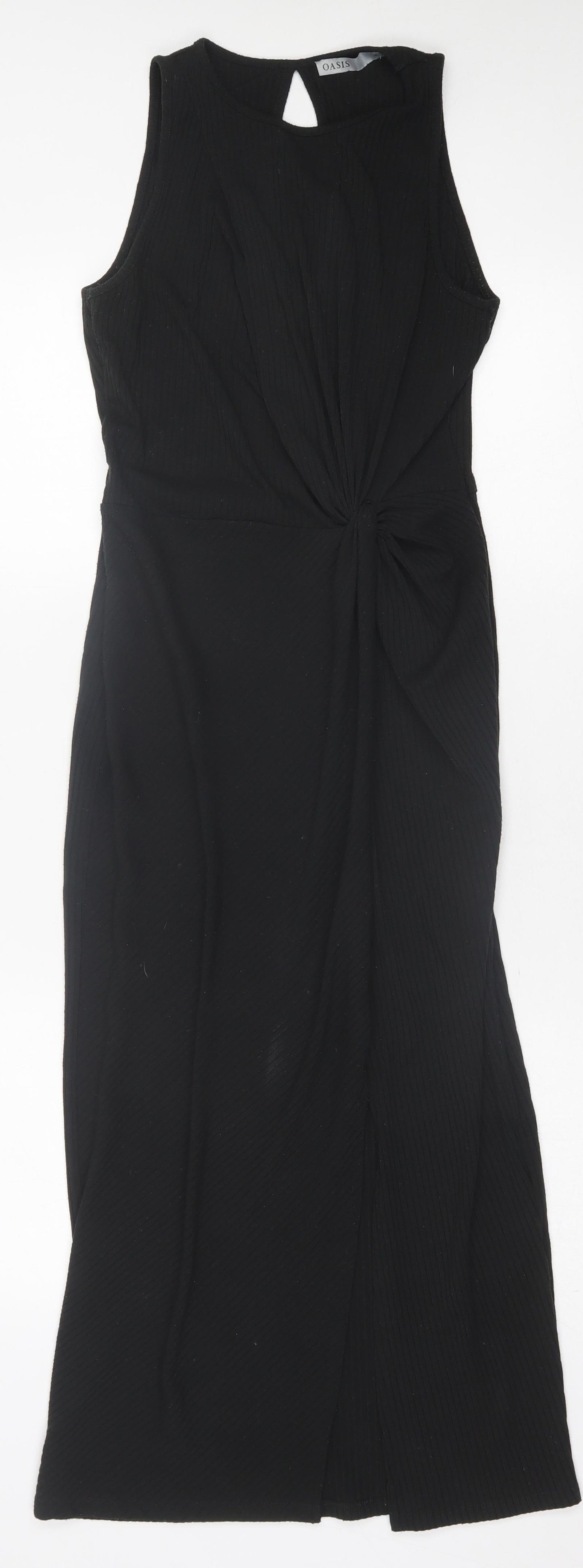 Oasis Womens Black  Polyester Bodycon  Size S  Crew Neck Button