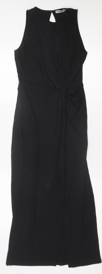 Oasis Womens Black  Polyester Bodycon  Size S  Crew Neck Button