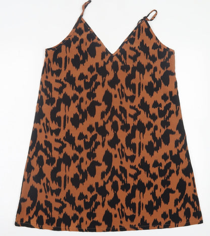 SheIn Womens Brown Animal Print Polyester Tank Dress  Size S  V-Neck Pullover