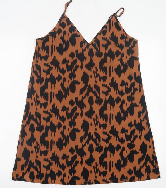 SheIn Womens Brown Animal Print Polyester Tank Dress  Size S  V-Neck Pullover