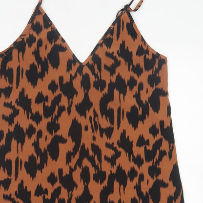 SheIn Womens Brown Animal Print Polyester Tank Dress  Size S  V-Neck Pullover