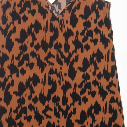 SheIn Womens Brown Animal Print Polyester Tank Dress  Size S  V-Neck Pullover