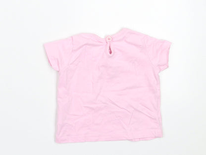 Cherokee Girls Pink  Cotton Basic T-Shirt Size 3-6 Months Crew Neck Button