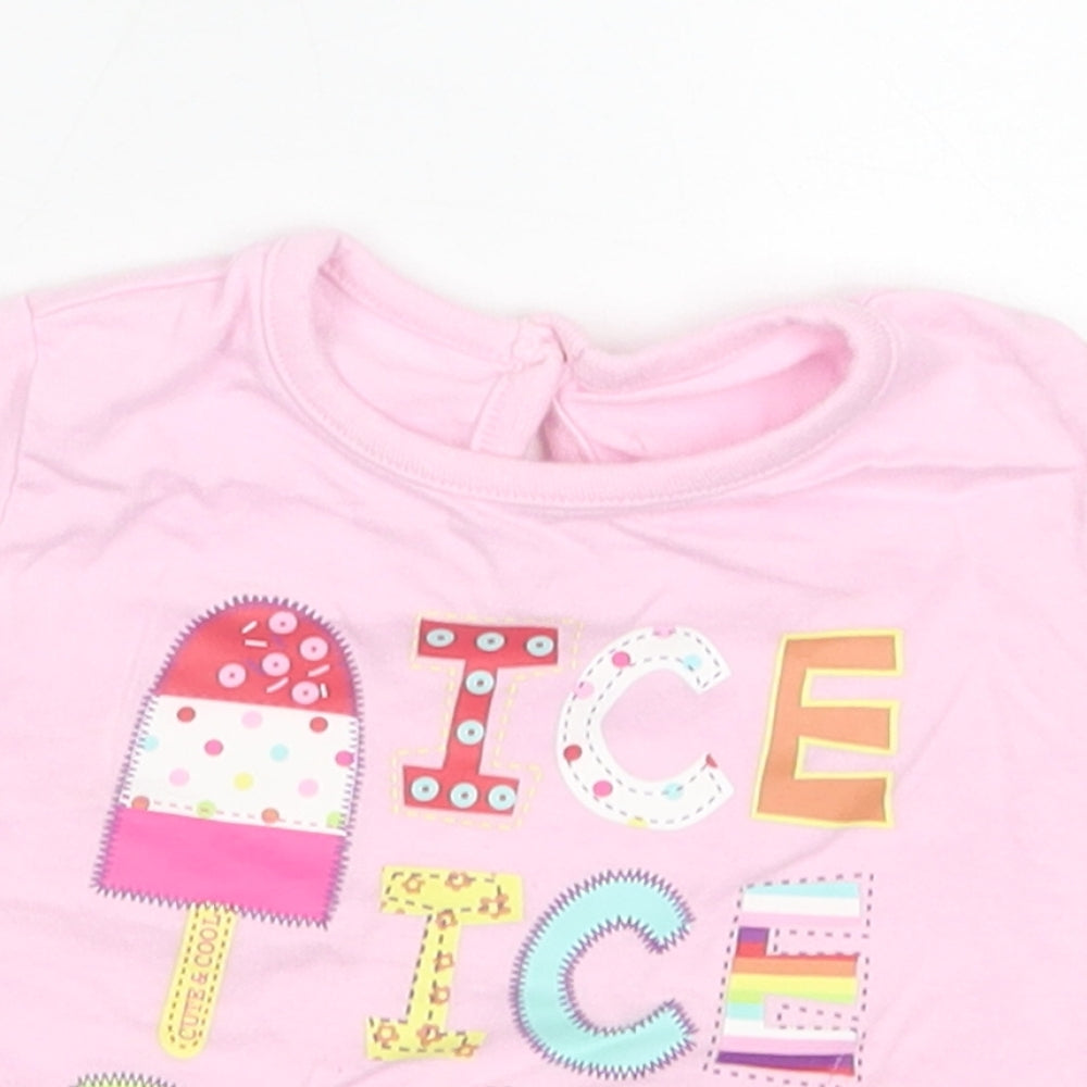 Cherokee Girls Pink  Cotton Basic T-Shirt Size 3-6 Months Crew Neck Button