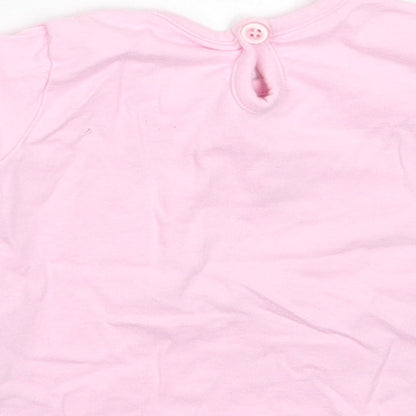 Cherokee Girls Pink  Cotton Basic T-Shirt Size 3-6 Months Crew Neck Button
