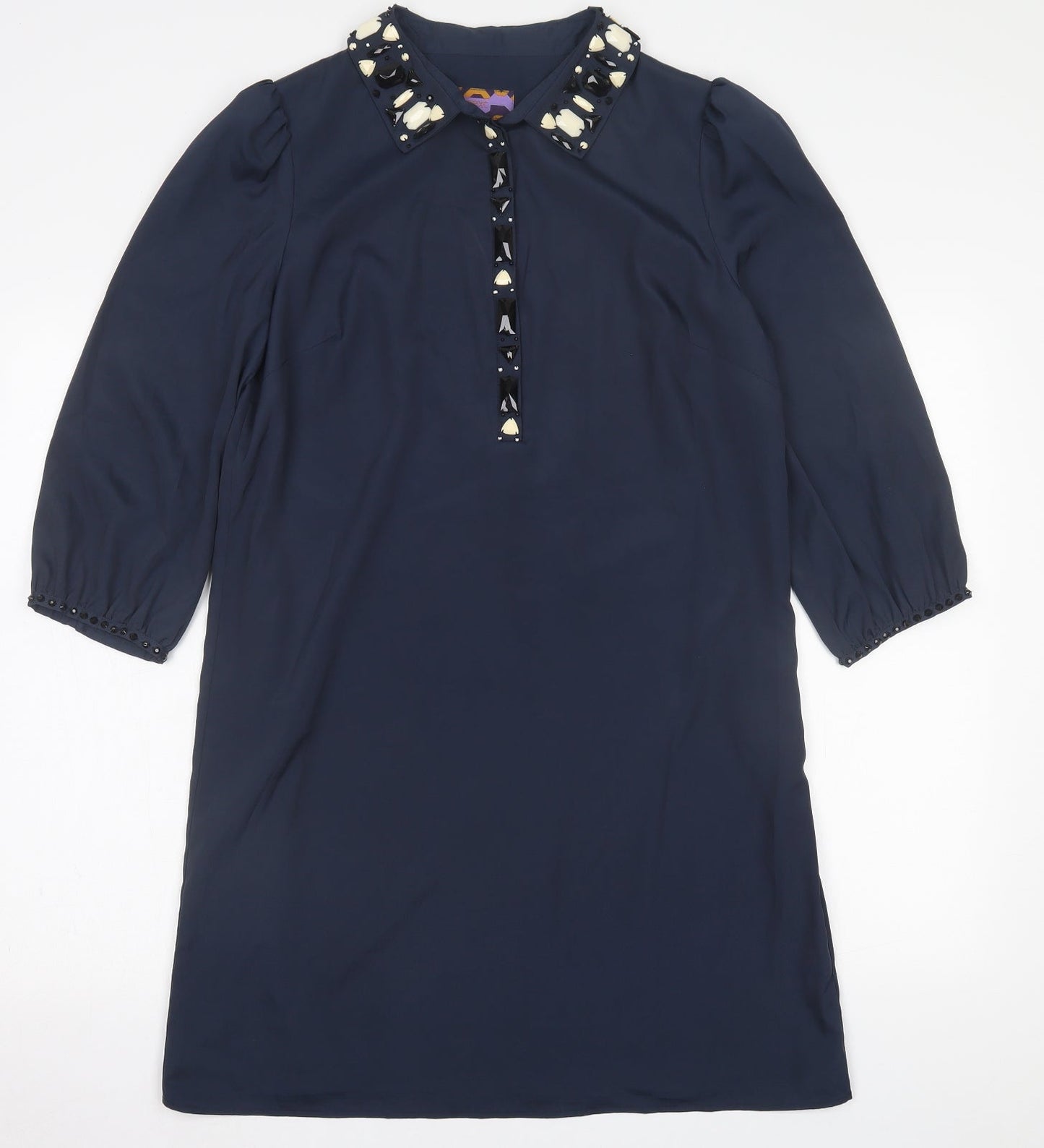 NEXT Womens Blue  Polyester A-Line  Size 12  Collared Button