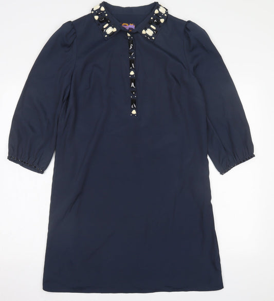 NEXT Womens Blue  Polyester A-Line  Size 12  Collared Button