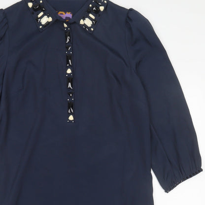 NEXT Womens Blue  Polyester A-Line  Size 12  Collared Button