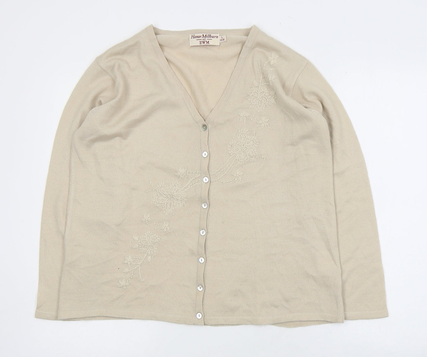 Womens UK Size L EWM Beige Cardigan Jumper