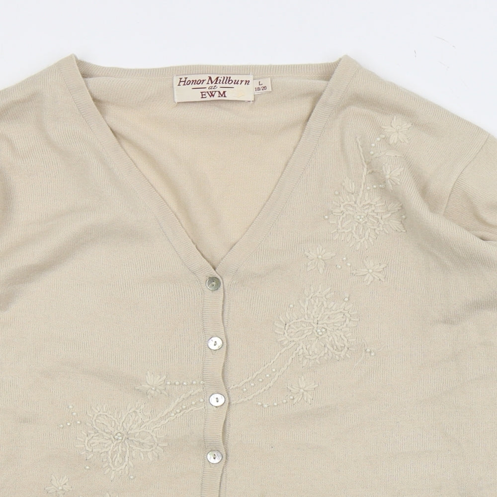 Womens UK Size L EWM Beige Cardigan Jumper