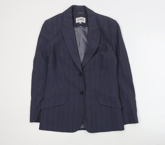 NEXT Womens Blue Striped Polyester Jacket Suit Jacket Size 10