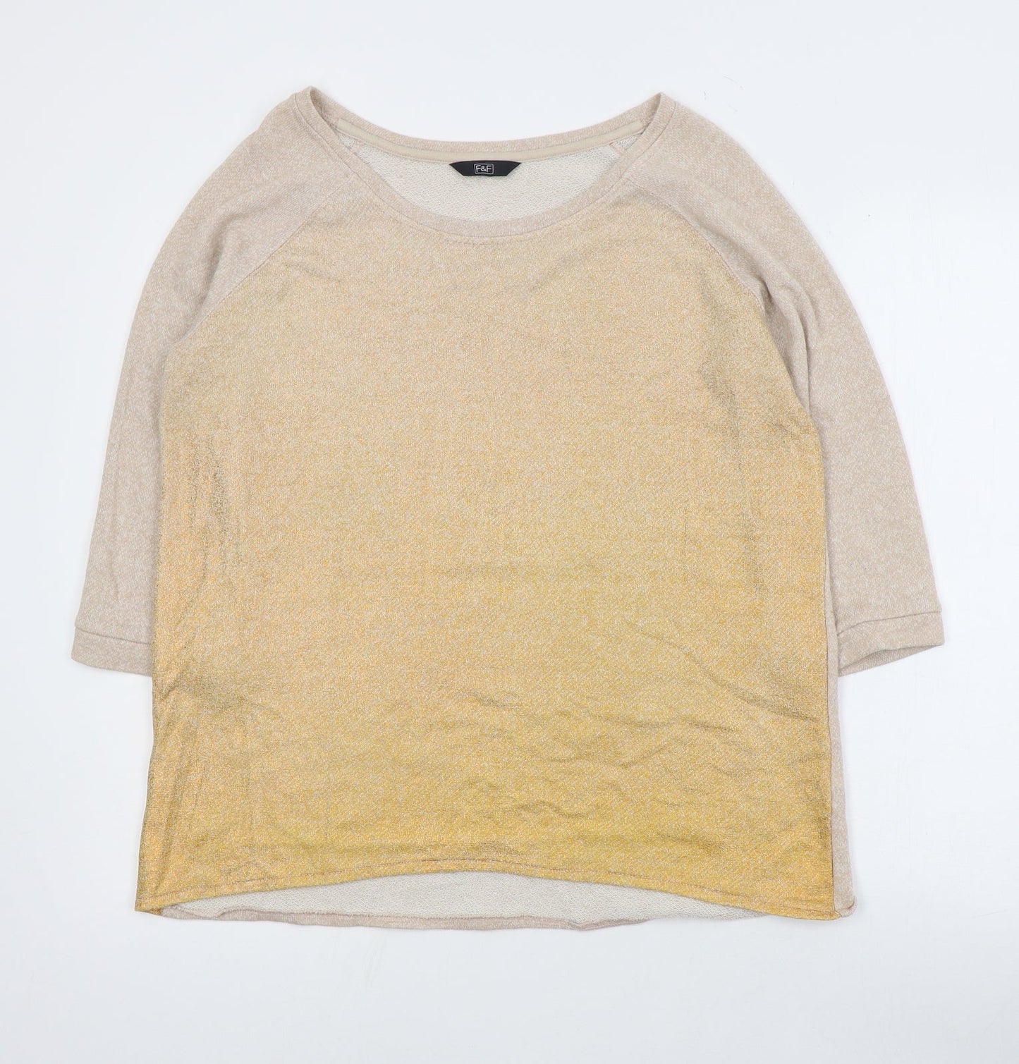 F&F Womens Beige Round Neck  Polyester Pullover Jumper Size 16