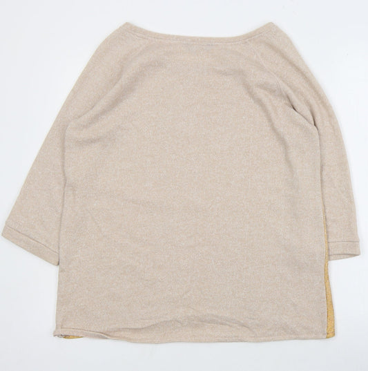 F&F Womens Beige Round Neck  Polyester Pullover Jumper Size 16