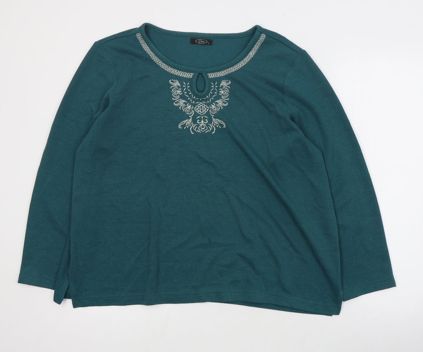 Bonmarchr Womens Green Round Neck  Polyester Henley Jumper Size L