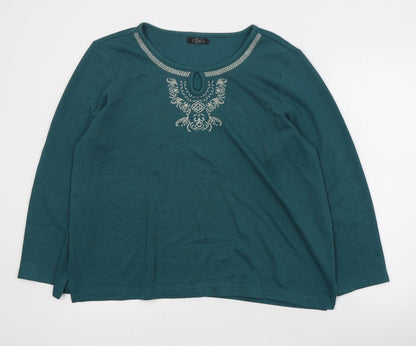 Bonmarchr Womens Green Round Neck  Polyester Henley Jumper Size L