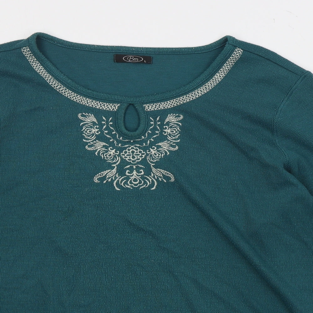 Bonmarchr Womens Green Round Neck  Polyester Henley Jumper Size L