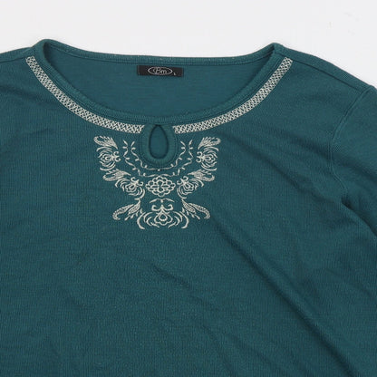 Bonmarchr Womens Green Round Neck  Polyester Henley Jumper Size L