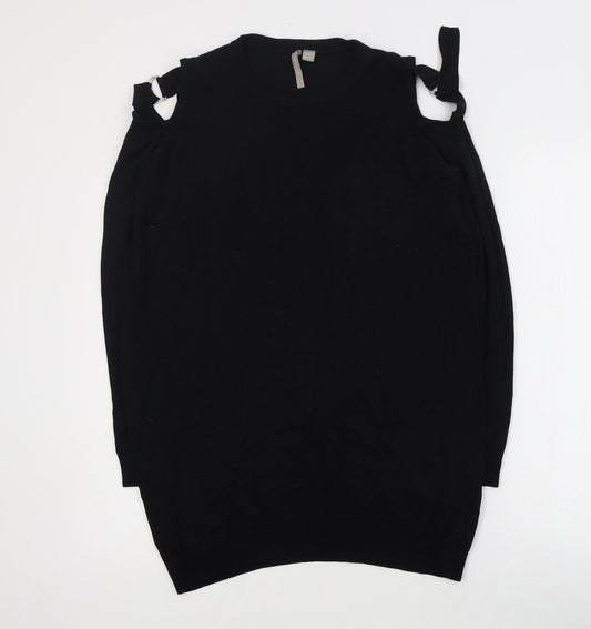Anthology Womens Black Round Neck  Cotton Pullover Jumper Size 12