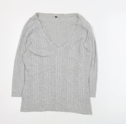 Bay Womens Grey V-Neck  Viscose Pullover Jumper Size 16