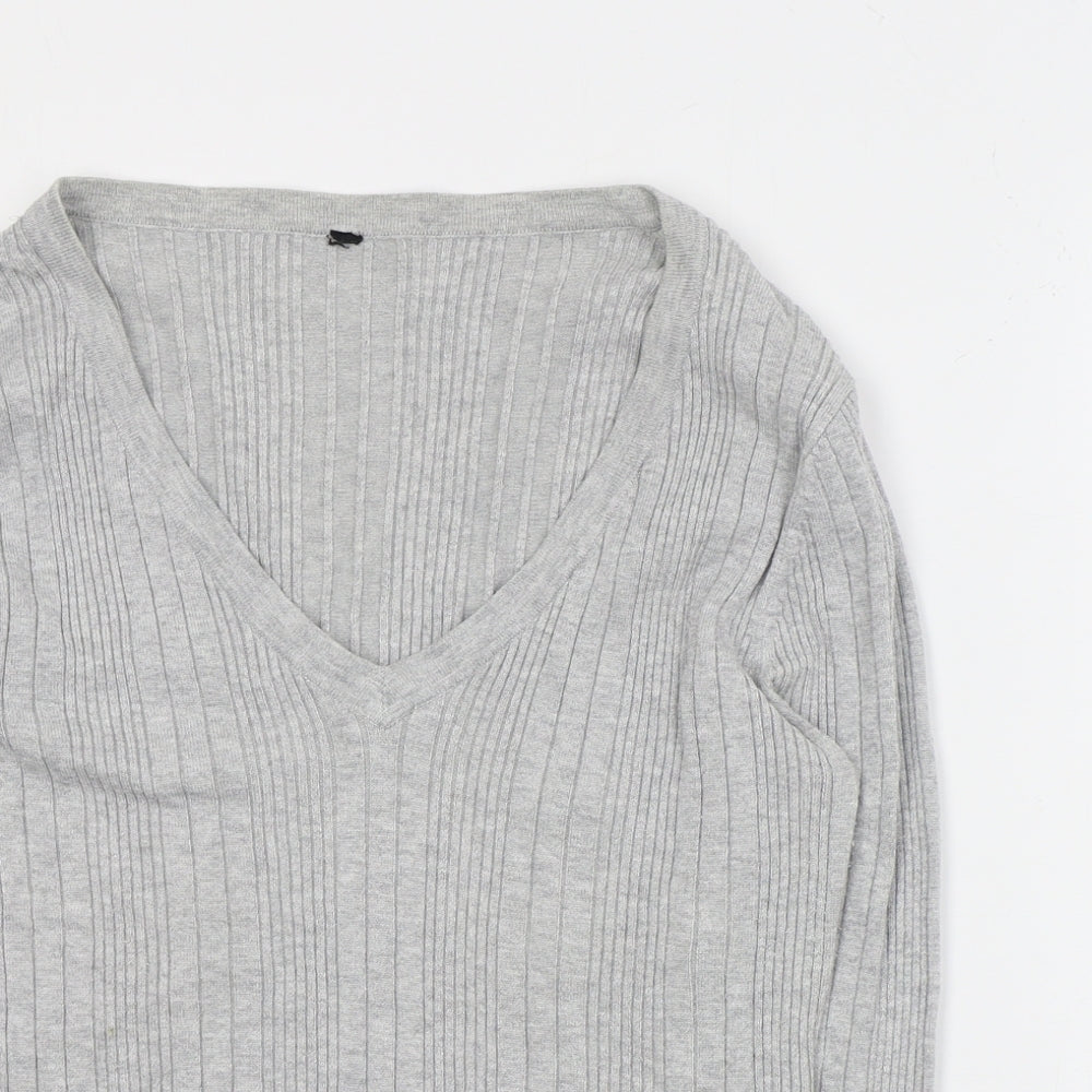 Bay Womens Grey V-Neck  Viscose Pullover Jumper Size 16