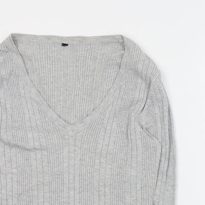 Bay Womens Grey V-Neck  Viscose Pullover Jumper Size 16