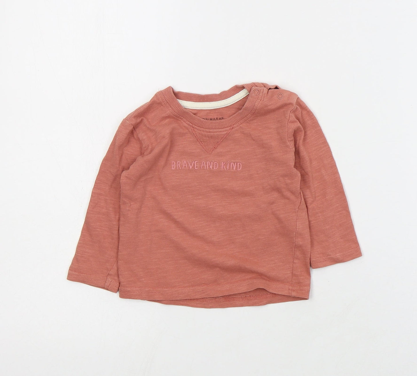 Primark Baby Pink  Cotton Basic T-Shirt Size 6-9 Months Crew Neck Snap - Slogan