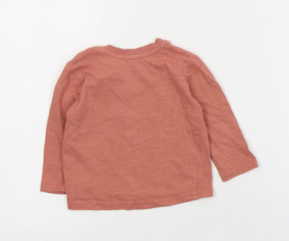 Primark Baby Pink  Cotton Basic T-Shirt Size 6-9 Months Crew Neck Snap - Slogan