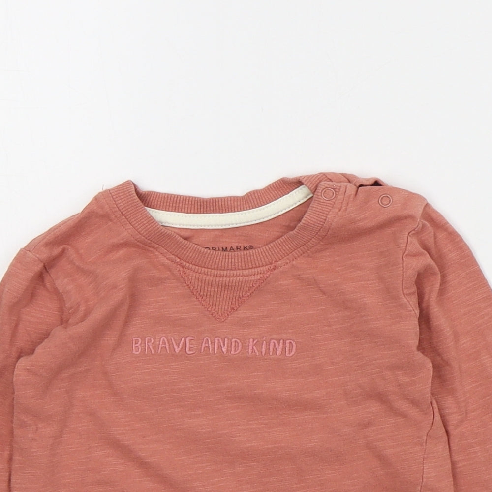 Primark Baby Pink  Cotton Basic T-Shirt Size 6-9 Months Crew Neck Snap - Slogan