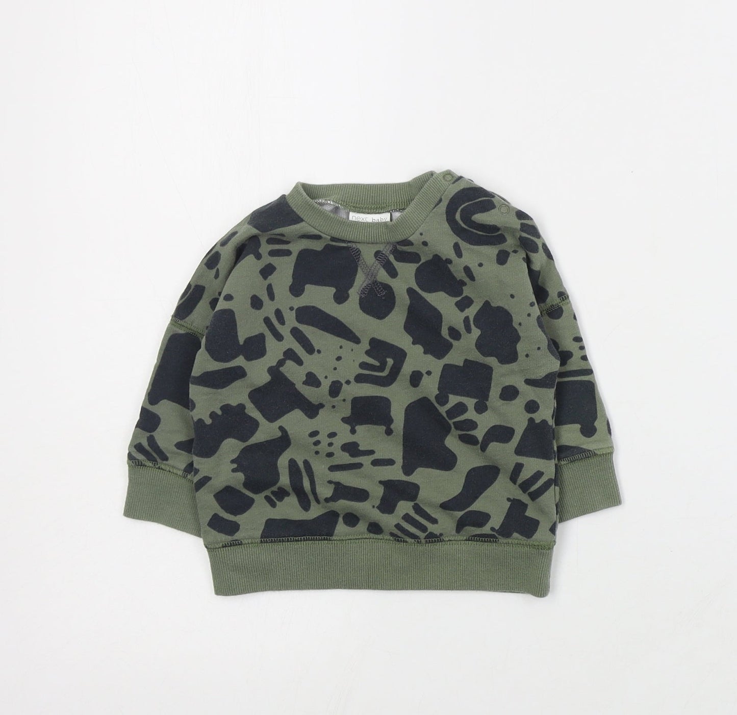 NEXT Baby Green Geometric Cotton Pullover Jumper Size 6-9 Months  Snap