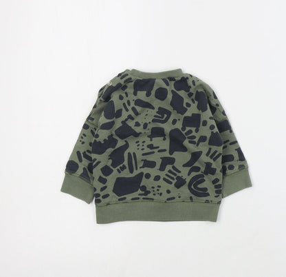 NEXT Baby Green Geometric Cotton Pullover Jumper Size 6-9 Months  Snap