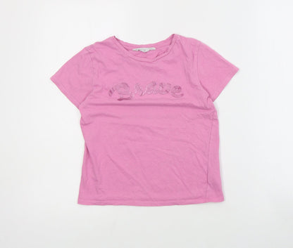 H&M Girls Pink  Cotton Basic T-Shirt Size 7-8 Years Crew Neck Pullover - Slogan