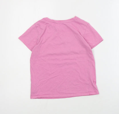 H&M Girls Pink  Cotton Basic T-Shirt Size 7-8 Years Crew Neck Pullover - Slogan