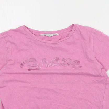H&M Girls Pink  Cotton Basic T-Shirt Size 7-8 Years Crew Neck Pullover - Slogan
