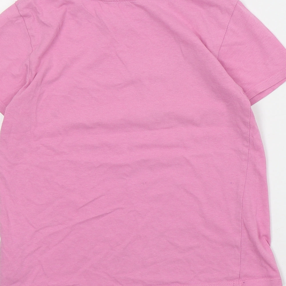 H&M Girls Pink  Cotton Basic T-Shirt Size 7-8 Years Crew Neck Pullover - Slogan