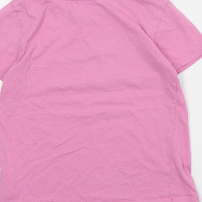 H&M Girls Pink  Cotton Basic T-Shirt Size 7-8 Years Crew Neck Pullover - Slogan