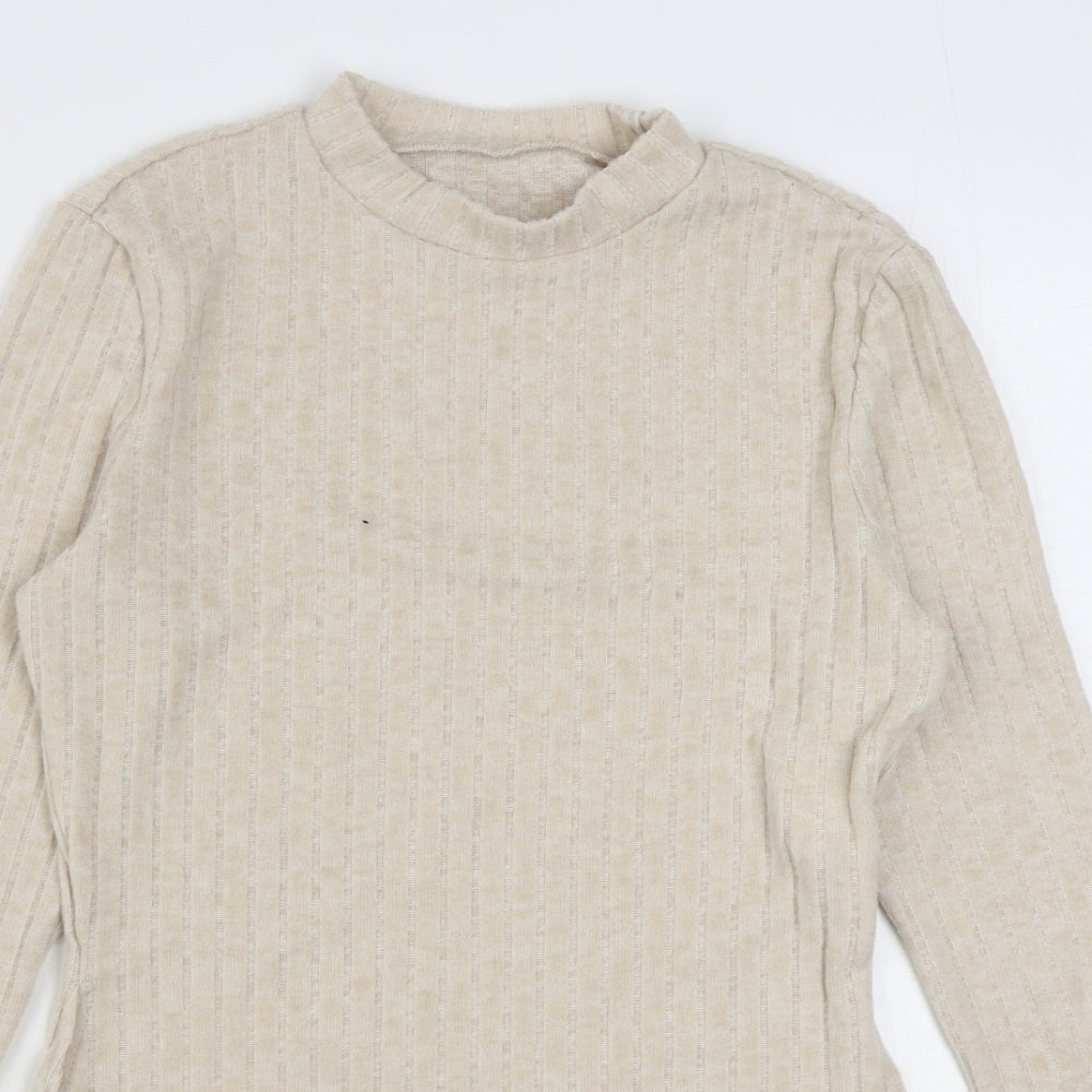 SheIn Womens Beige Round Neck  Polyester Pullover Jumper Size L